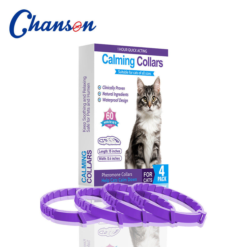 Purple Calming Collars for Cats - Natural Anxiety Relief, Adjustable, 4 Pack