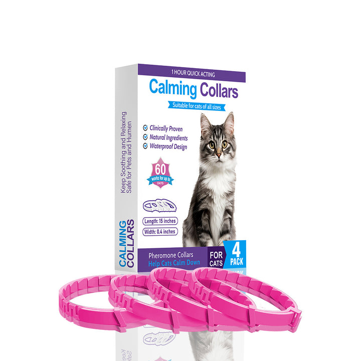 Pink Calming Collars for Cats - Natural Anxiety Relief, Adjustable, 4 Pack