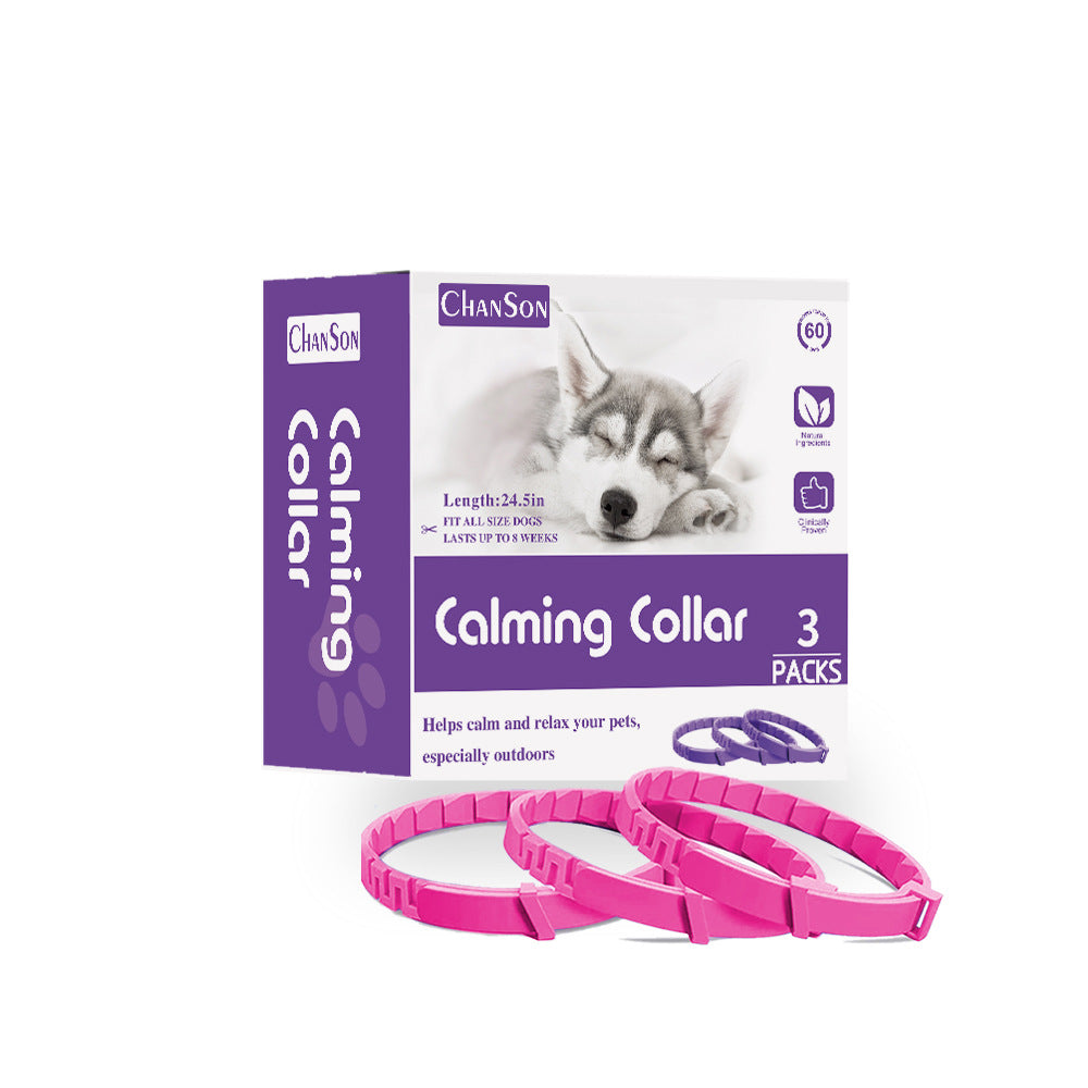 Pink Calming Collars for Dogs - Natural Stress Relief, Adjustable, 3 Pack (2 set/6PCS)