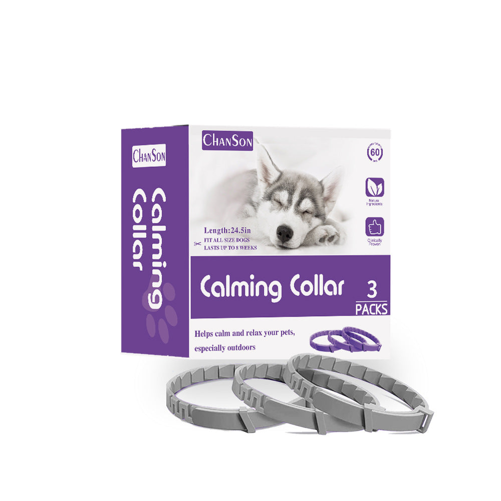 Gray Calming Collars for Dogs - Natural Stress Relief, Adjustable, 3 Pack (2 set/6PCS)