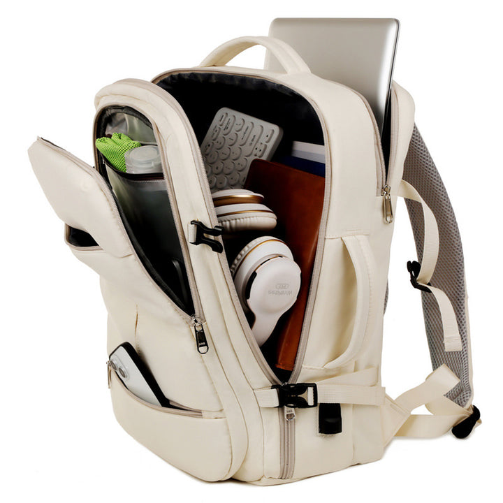 Large Capacity Travel Backpack with USB Charging Port - Beige