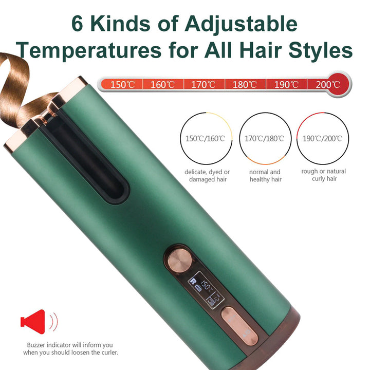 Cordless Automatic Hair Curler with Adjustable Temperature - Purple