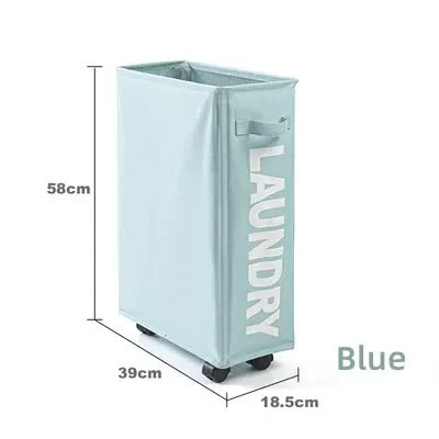 Rolling Laundry Basket with Wheels - 42L Capacity, Blue, 39*18.5*58CM