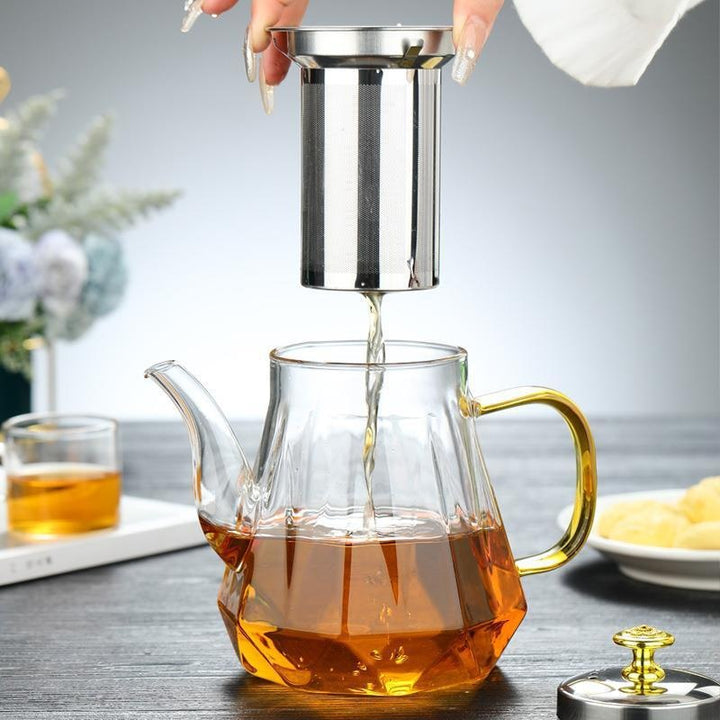 Elegant Glass Teapot with Gold Handle and Stainless Steel Infuser - 1000ml Capacity