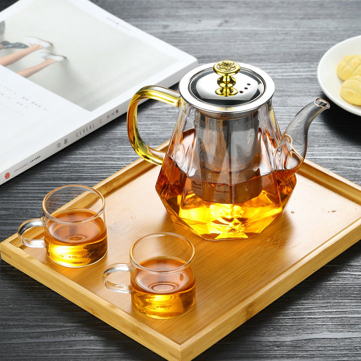 Elegant Glass Teapot with Gold Handle and Stainless Steel Infuser - 1000ml Capacity