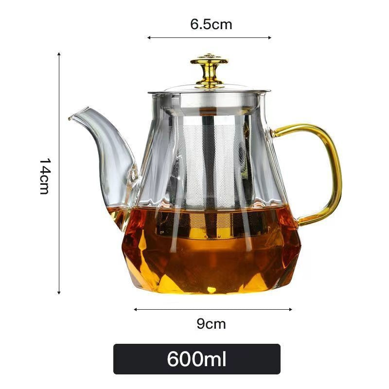 Elegant Glass Teapot with Gold Handle and Stainless Steel Infuser - 600ml Capacity