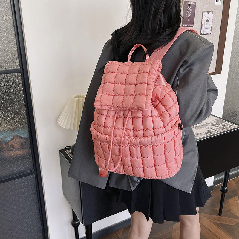 Lightweight Quilted Nylon Backpack with Adjustable Straps - Red