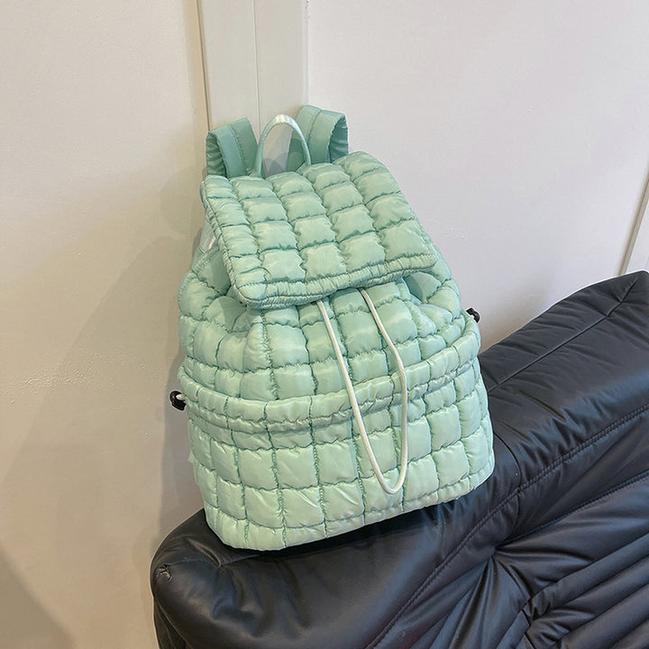 Lightweight Quilted Nylon Backpack with Adjustable Straps - Pine Green