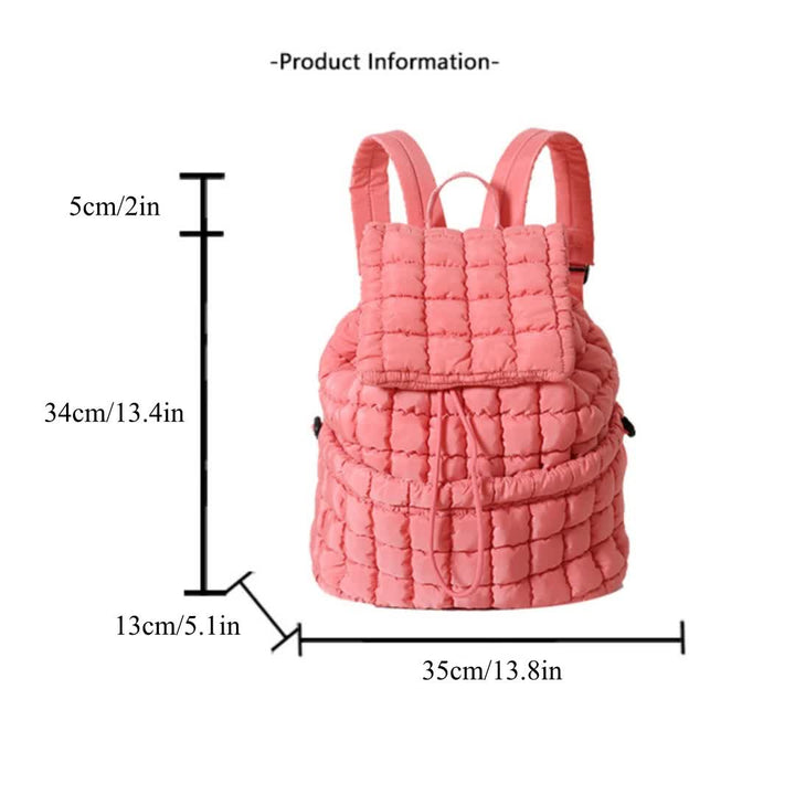 Lightweight Quilted Nylon Backpack with Adjustable Straps - Rose Red