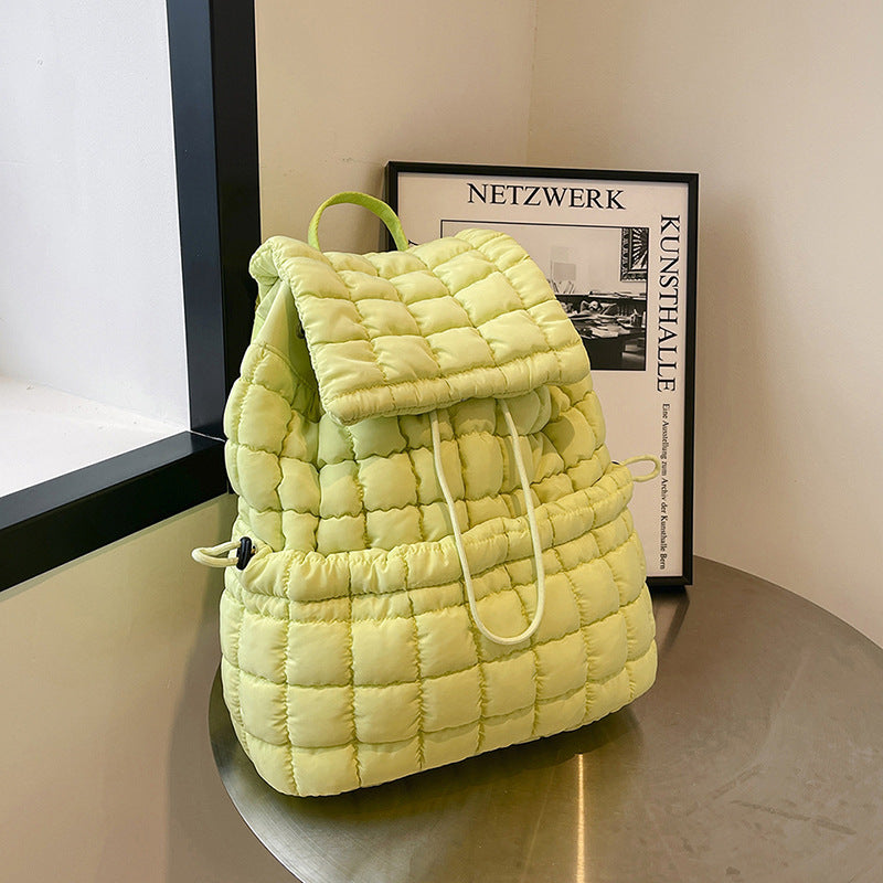 Lightweight Quilted Nylon Backpack with Adjustable Straps - Light Green