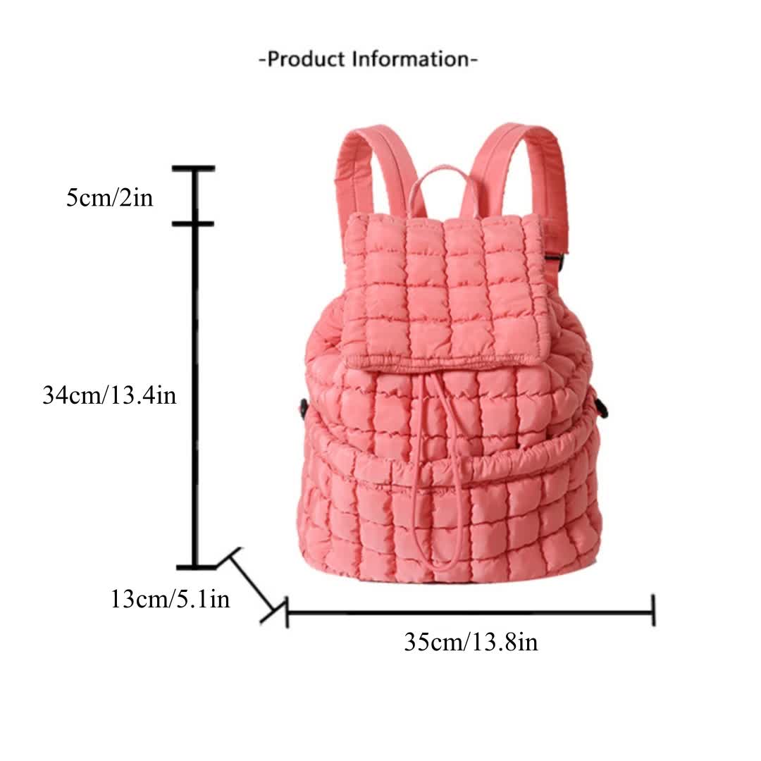 Lightweight Quilted Nylon Backpack with Adjustable Straps - Watermelon Red