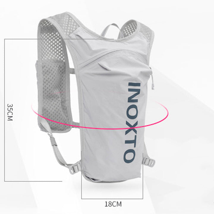 Lightweight Hydration Running Vest with 5L Capacity and Reflective Strips, Gray backpack with orange text