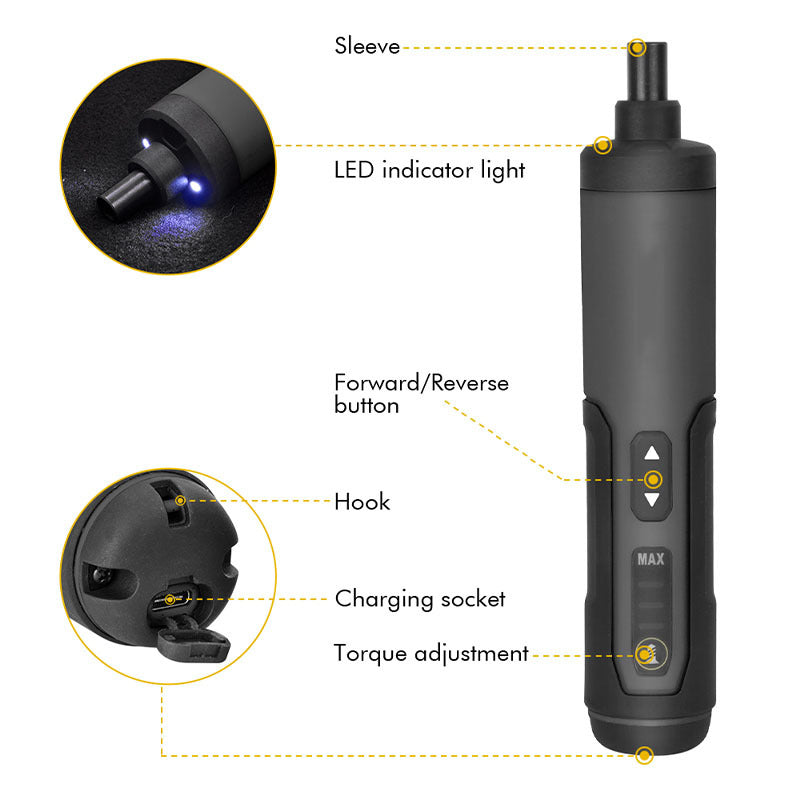 3.6V Li-ion Cordless Electric Screwdriver Set with 24 Bits, LED Light, and Torque Adjustment, 300rmp