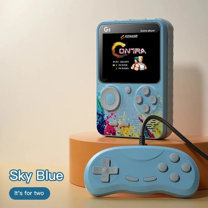 G5 Retro Handheld Game Console with 500 Classic Games - Sky Blue with gamepad