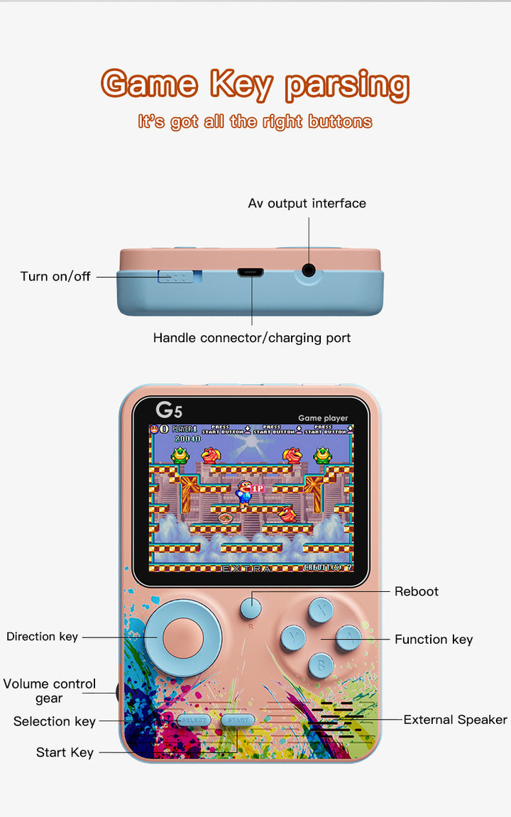 G5 Retro Handheld Game Console with 500 Classic Games - Pink