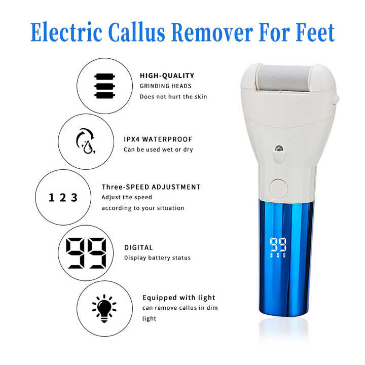 Rechargeable Electric Callus Remover with Adjustable Speeds and LED Display Dark Blue