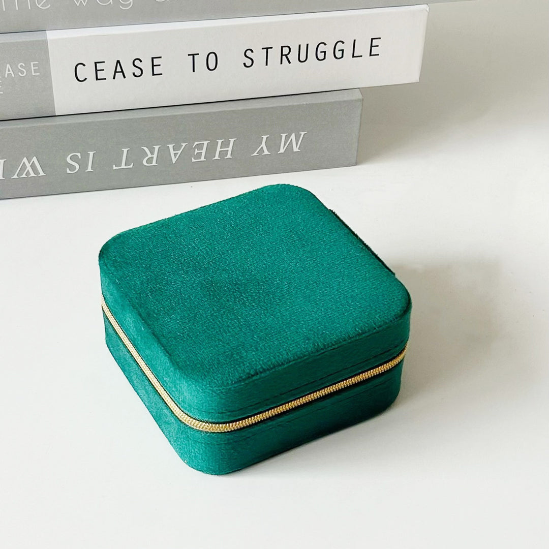 2PCS Green Portable Travel Jewelry Box with Mirror and Compartments