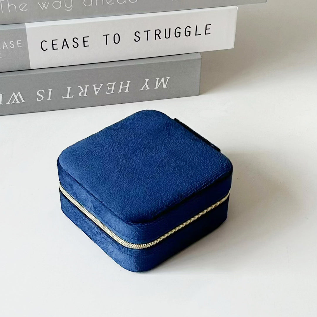 2PCS Blue Portable Travel Jewelry Box with Mirror and Compartments