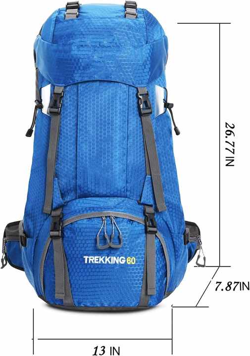 Dark Blue 60L Waterproof Hiking Backpack with Multi-Pocket Design for Outdoor Adventures