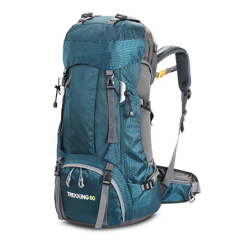 Turquoise 60L Waterproof Hiking Backpack with Multi-Pocket Design for Outdoor Adventures