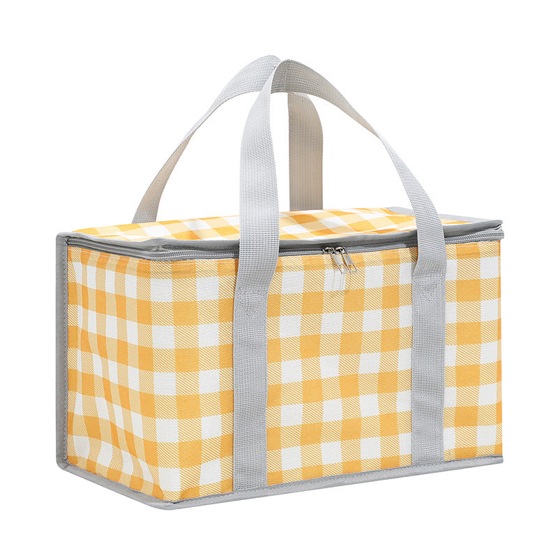 2PCS Yellow Insulated Picnic Lunch Bag with Checkered Design, Thermal Storage for Hot and Cold Items