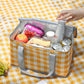 2PCS Yellow Insulated Picnic Lunch Bag with Checkered Design, Thermal Storage for Hot and Cold Items