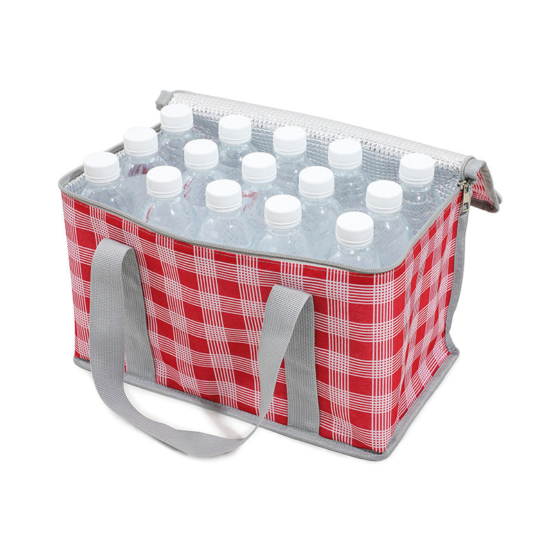 2PCS Green Insulated Picnic Lunch Bag with Checkered Design, Thermal Storage for Hot and Cold Items