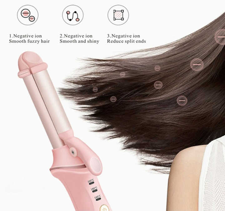 Pink Mini Cordless Hair Curler with Adjustable Heat Settings and USB Charging