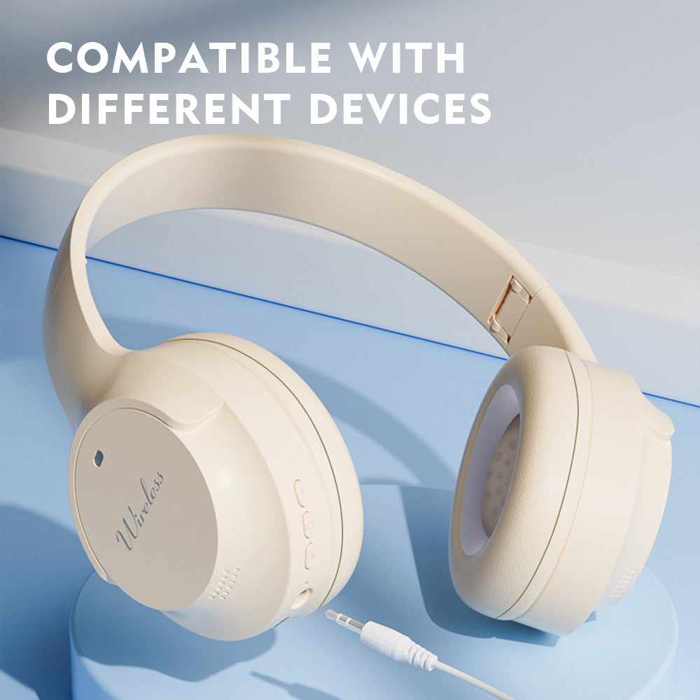 Khaki Wireless Bluetooth Headphones with Hi-Fi Bass, Foldable Design, and Card Slot