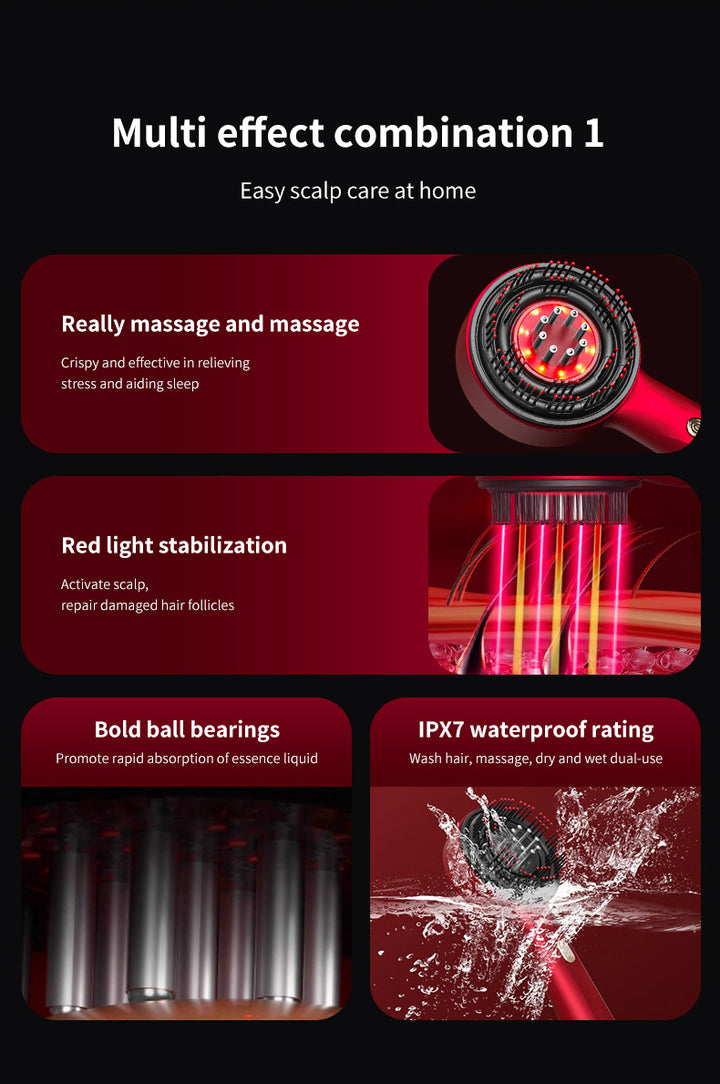 WN-02 Red Multi-Function Red Light Massage Comb with 3 Modes and Rechargeable Battery