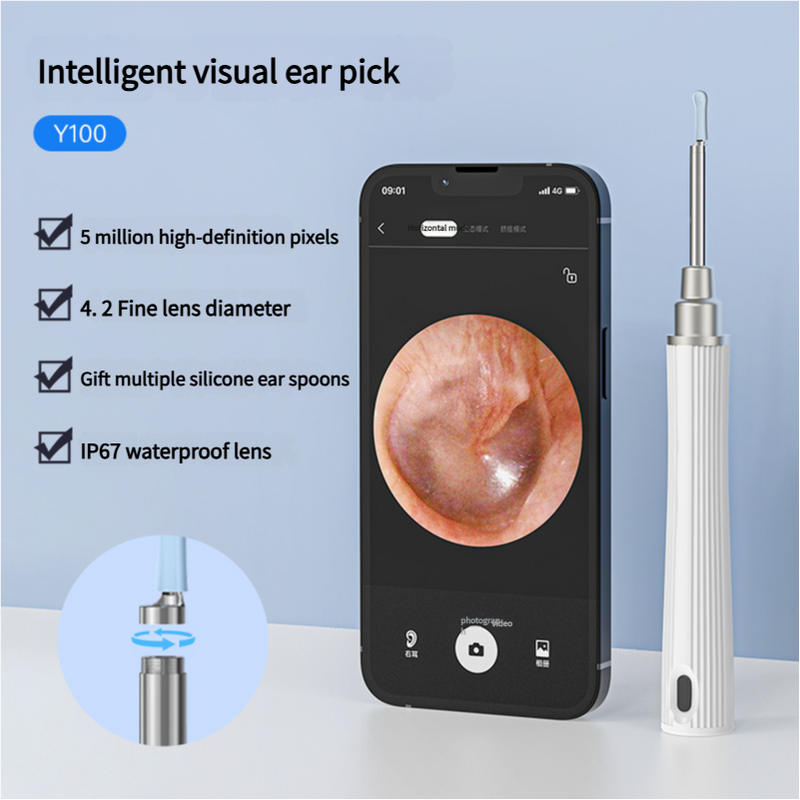 Blue Smart Visual Ear Cleaning Stick with 1080P Camera and Rechargeable Battery