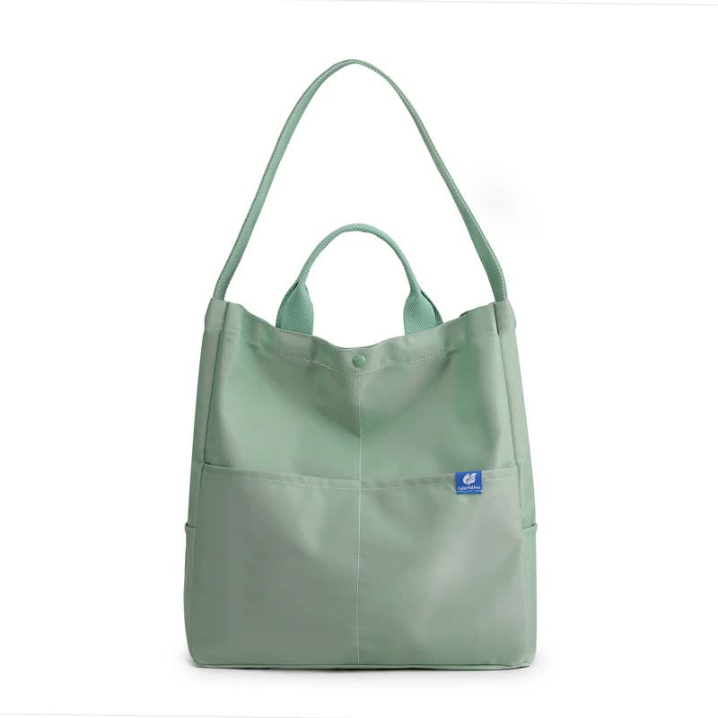 Green Minimalist Nylon Tote Bag with Adjustable Shoulder Strap, Large Capacity