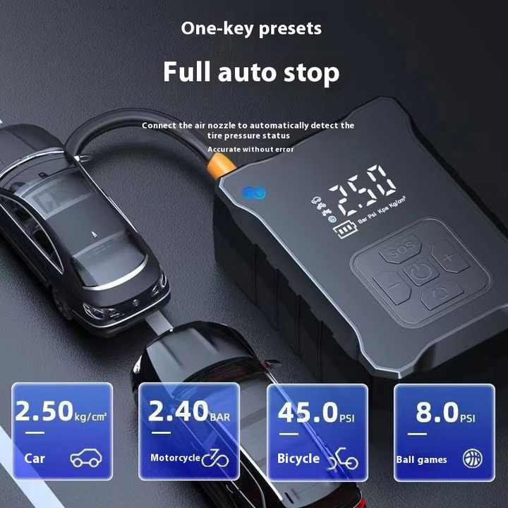 SF007 Digital Tire Inflator with LED Display and Multiple Nozzles - Compact and Powerful(Cigarette lighter power supply)