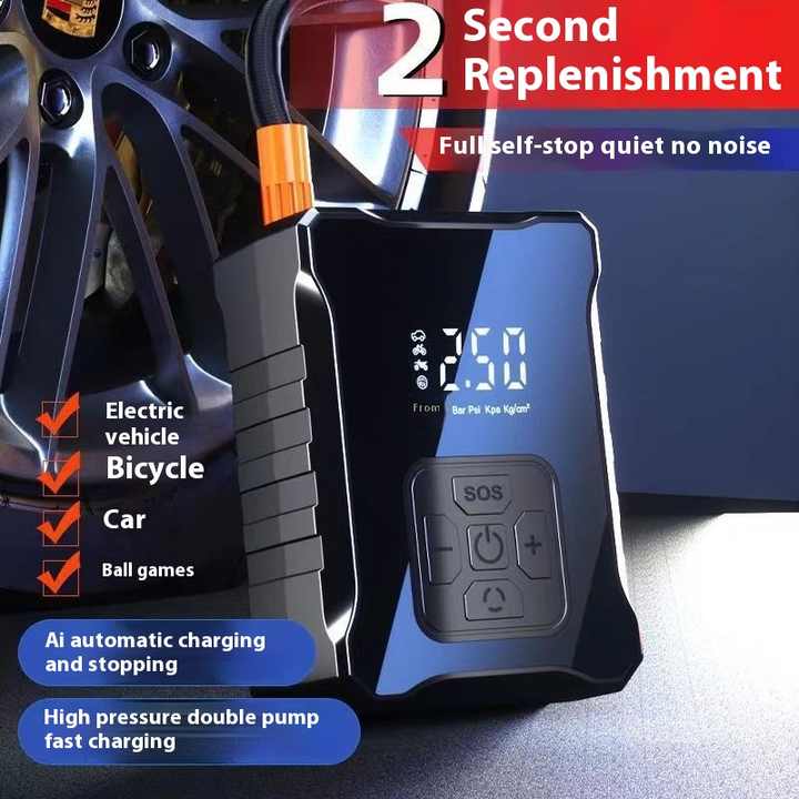 SF007 Digital Tire Inflator with LED Display and Multiple Nozzles - Compact and Powerful(Cigarette lighter power supply)