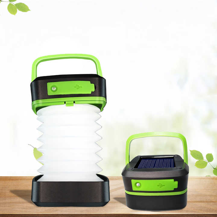 Green Collapsible Portable Solar LED Camping Lantern with USB Charging