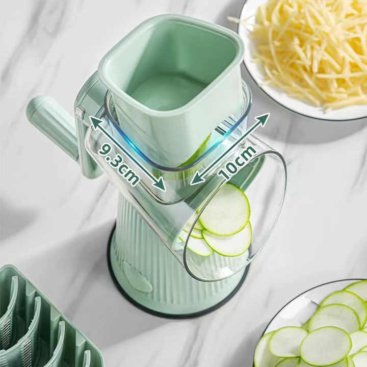 Green Multifunctional Manual Rotary Vegetable Slicer with 10 Blades – Safe and Easy-to-Use