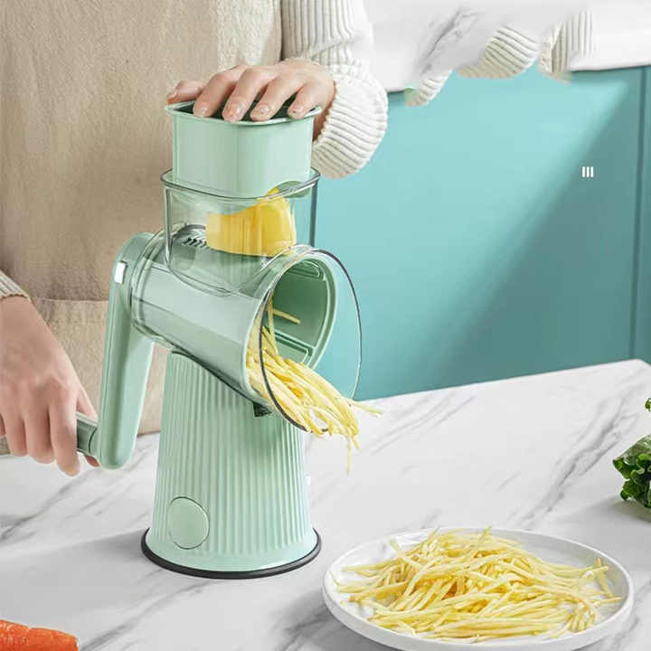 Green Multifunctional Manual Rotary Vegetable Slicer with 10 Blades – Safe and Easy-to-Use