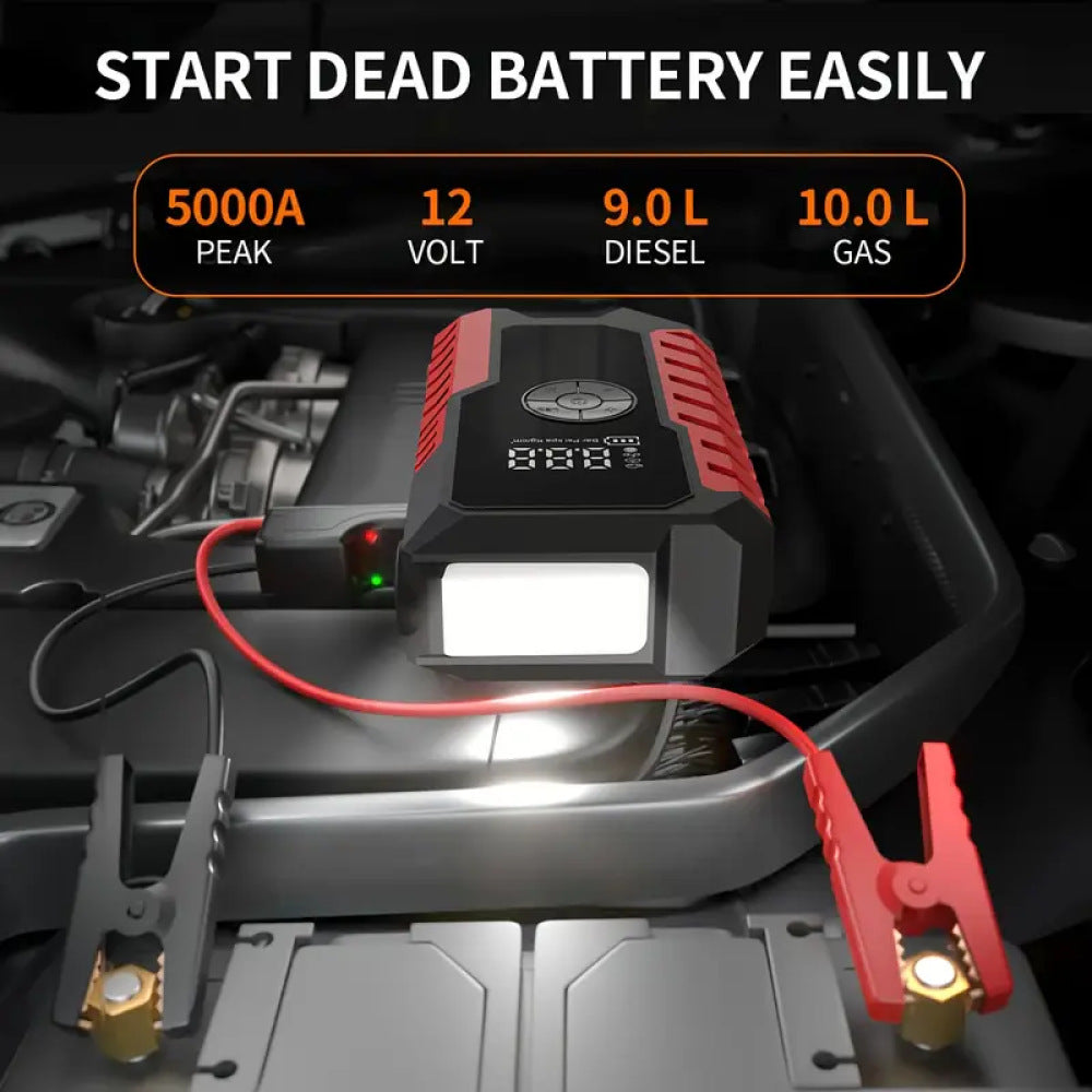 GL901  6-in-1 Portable Jump Starter and Air Inflator with LED Display - Multi-Function Emergency Power Pack