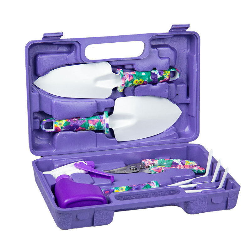 YL/Z05 Purple 5-Piece Compact Gardening Tool Set with Durable Case - Essential for Home Gardens