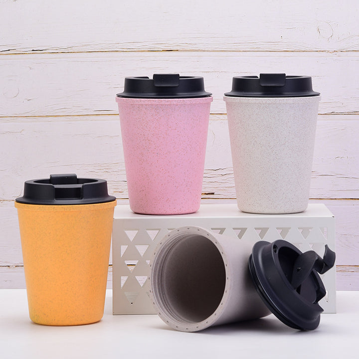 Yellow 350ml Wheat Straw Double-Layer Coffee Cup - Eco-Friendly and Lightweight