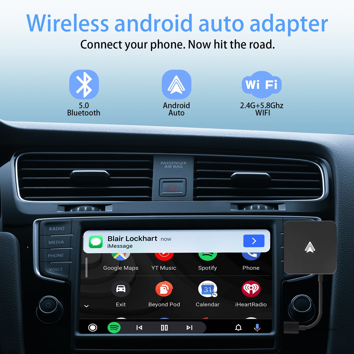 Car Wireless Android Auto Adapter - Transform Wired to Wireless, Bluetooth 5.0 & 5G WiFi