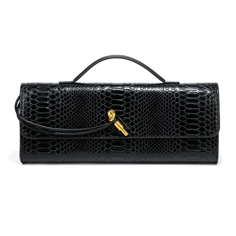 Black Elegant PU Leather Clutch Bag with Snake Print Design - Multi-color Options