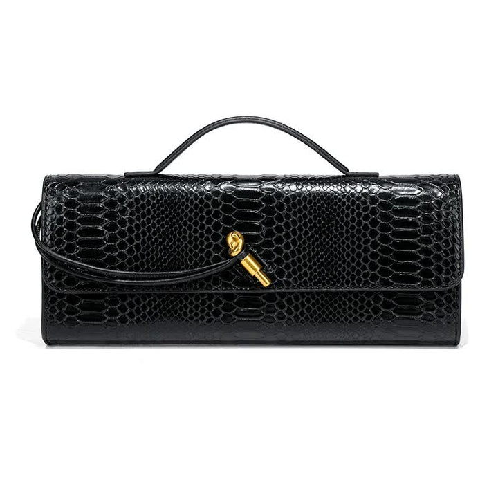 Black Elegant PU Leather Clutch Bag with Snake Print Design - Multi-color Options