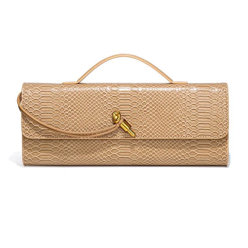 Apricot Elegant PU Leather Clutch Bag with Snake Print Design - Multi-color Options