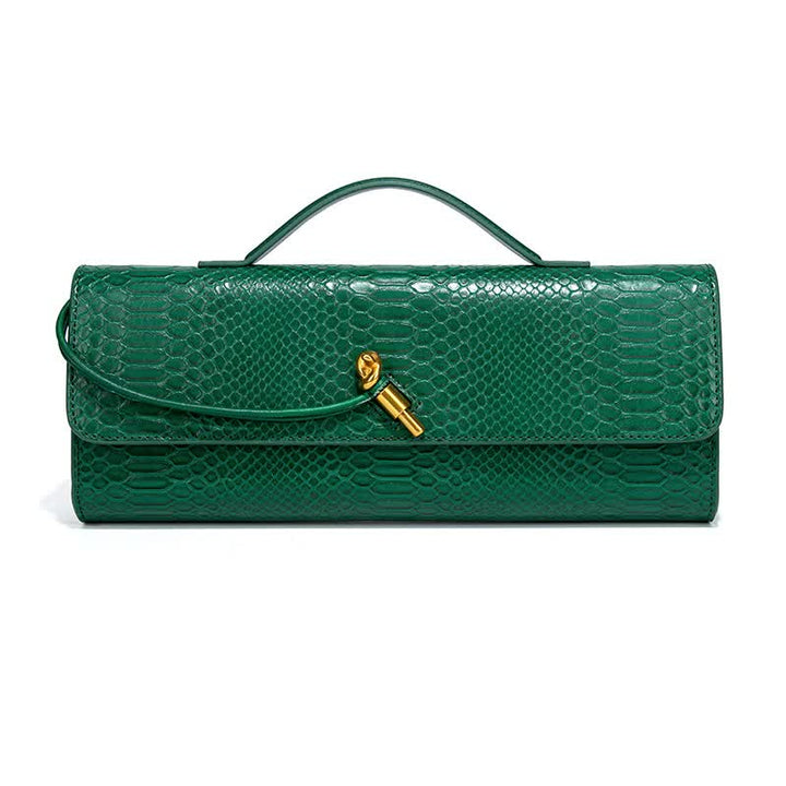 Green Elegant PU Leather Clutch Bag with Snake Print Design - Multi-color Options