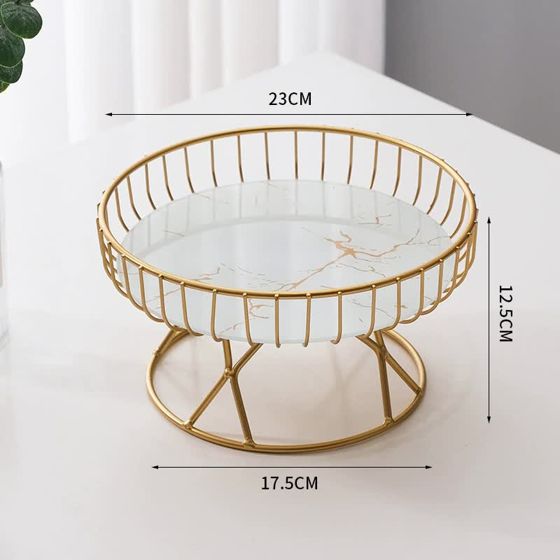 Elegant Iron Art Glass Serving Tray（White Glass) – Round Design with Gold Finish