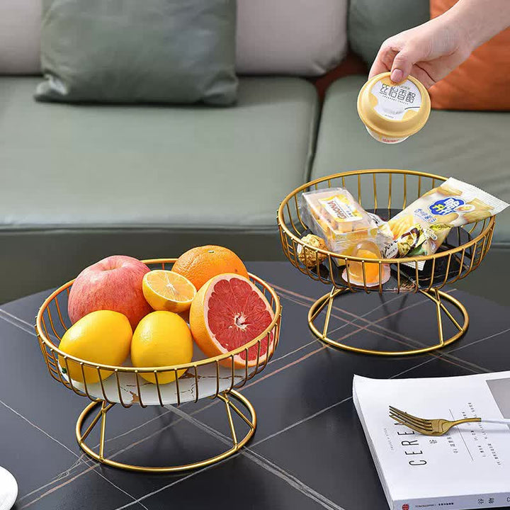 Elegant Iron Art Glass Serving Tray（White Glass) – Round Design with Gold Finish