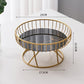 Elegant Iron Art Glass Serving Tray(Black Glass) - Round Design with Gold Finish