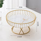 Elegant Iron Art Glass Serving Tray(White Glass) - Round Design with Gold Finish 27*13.5*17.5cm