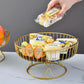 Elegant Iron Art Glass Serving Tray(White Glass) - Round Design with Gold Finish 27*13.5*17.5cm